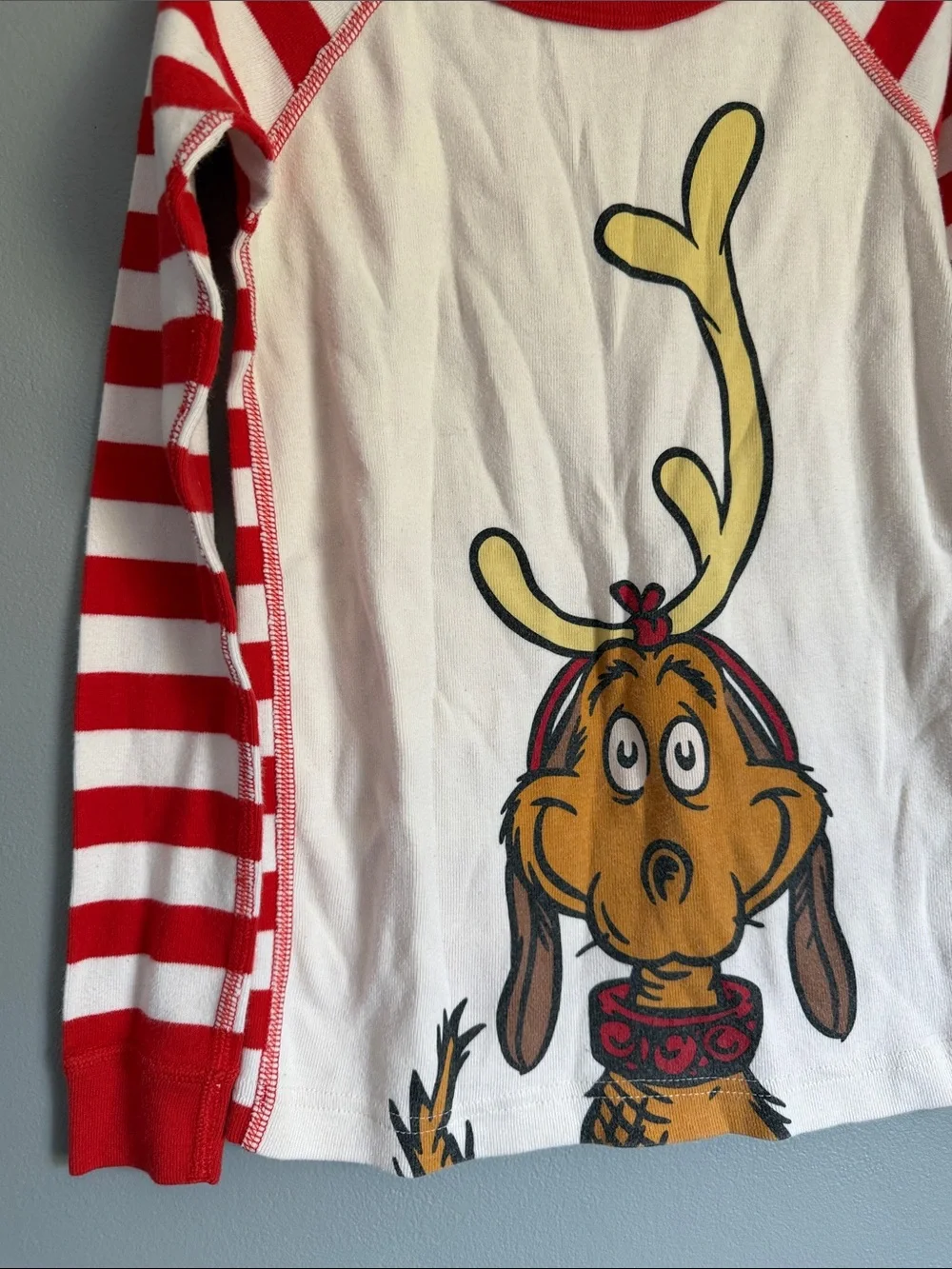 Hanna Andersson Dr. Seuss Max the Dog Pajama Top Christmas Striped Size 8